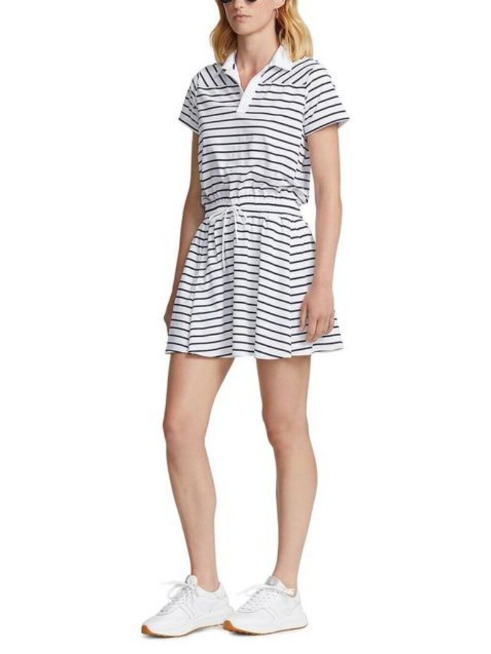 RLX Ralph Lauren White Navy Striped Stretch Jersey Polo Mini Dress 50407